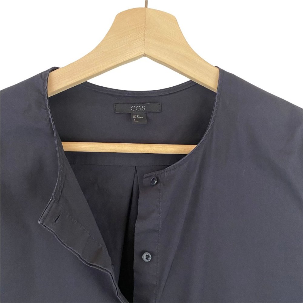 Cos Size Xs Black Tunic Collarless Button Front T… - image 4